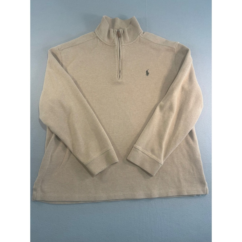 Polo Ralph Lauren Quarter‎ Zip Pullover Mens XL Tan Cotton Ribbed Long Sleeve